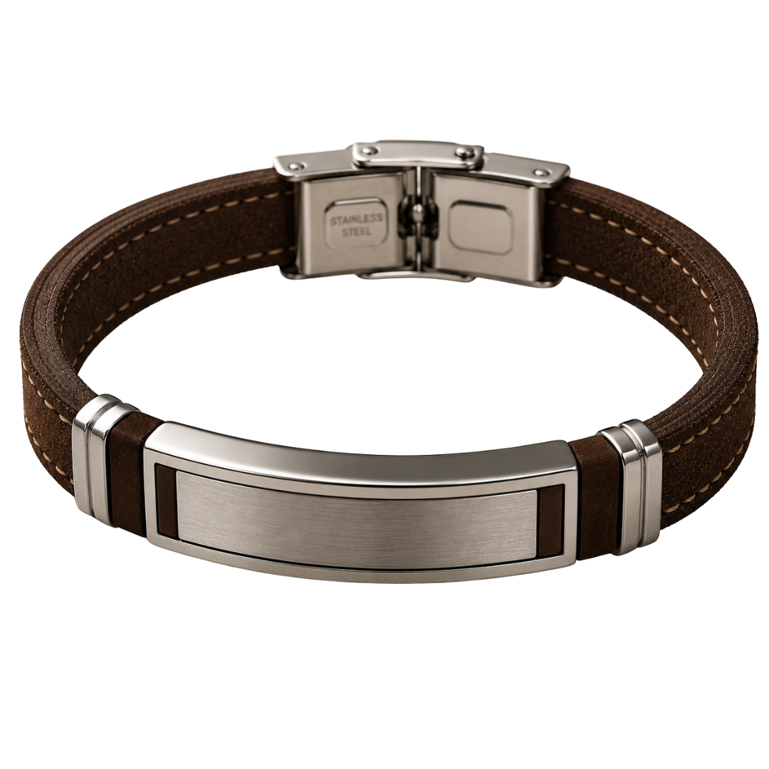 Stainless Steel & Suede Bracelet – Chestnut Brown | Lidian Viintake